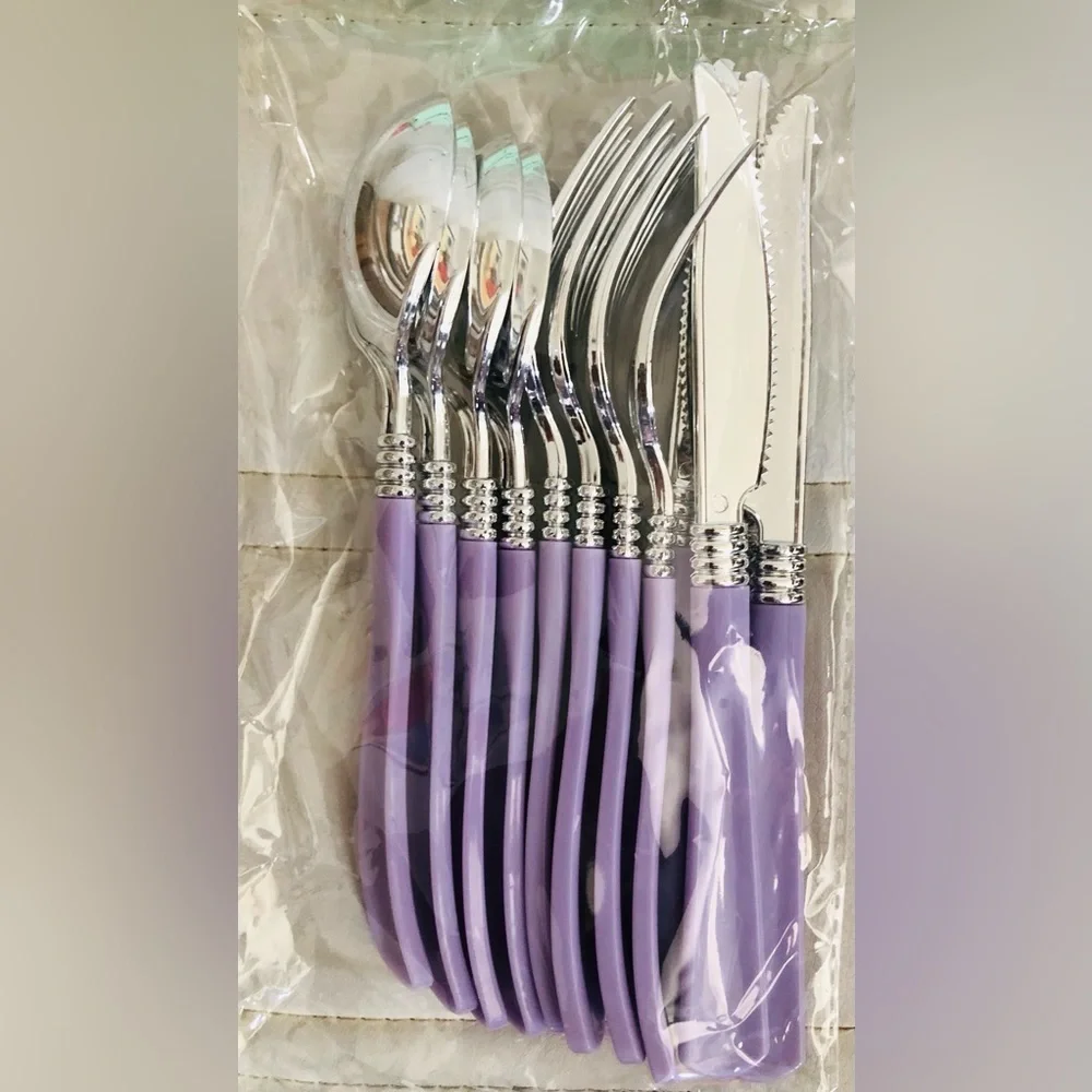 12piece light purple‎ lilac lavender and silver spring themed plastic cutlery